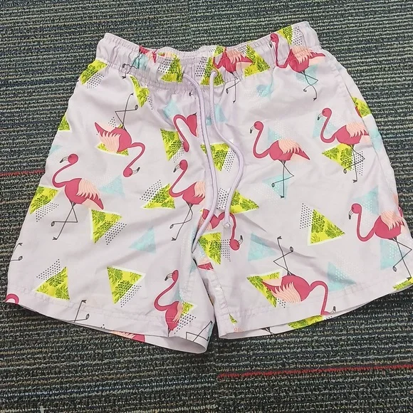George Men’s SM(28-30) Pink Fun Flamingo Drawstring Lined Swim Trunks - Picture 2 of 7